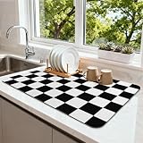 Focysep Checkered Dish Drying Mat 24' x 16' for Kitchen Counter Coffee Bar Mat...
