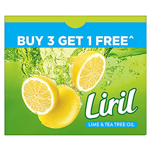 Image of Liril Lime and Tea Tree Oil Soap, Refreshing Bathing Soap With Fragrance & Freshness of Lemon, Paraben & Sulphate Free Cleanser, 125 g (Buy 3 Get 1)