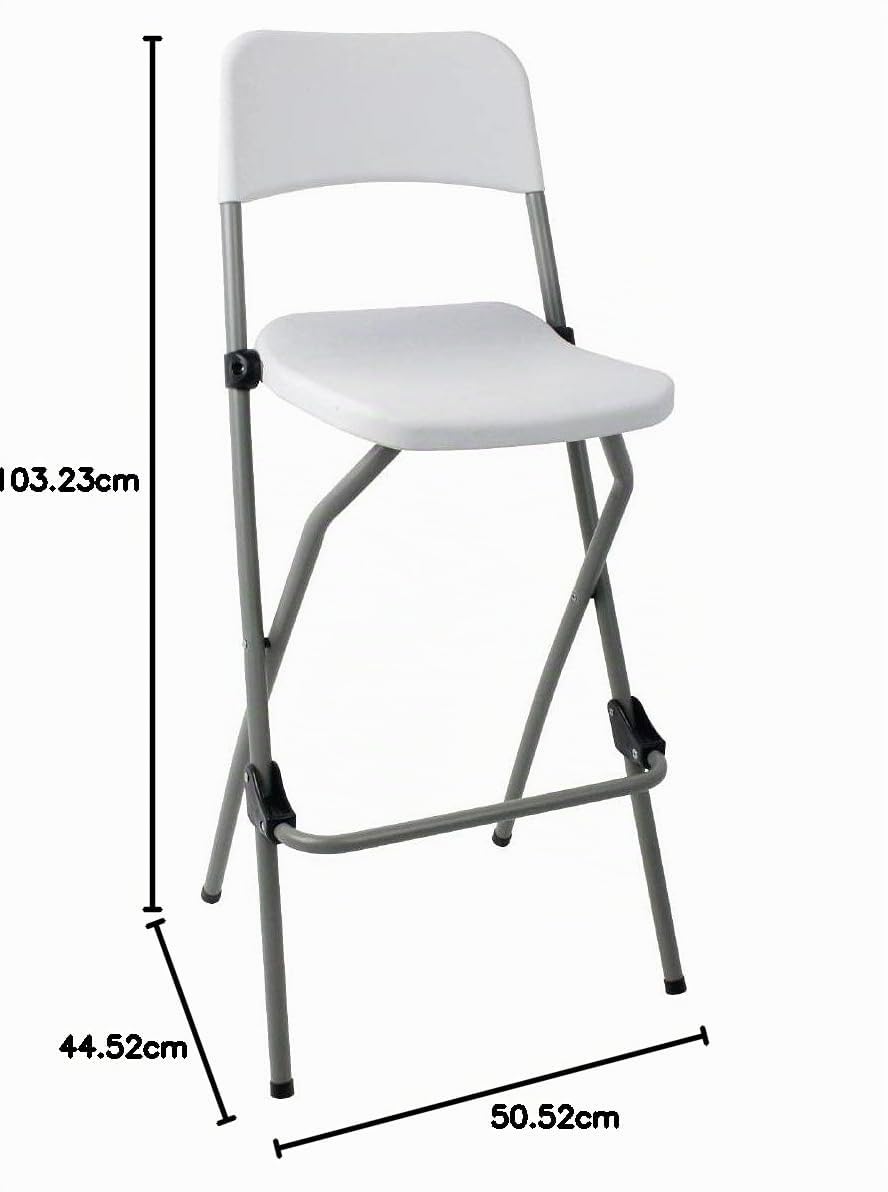 Bolero. 2 Taburetes altos, plegables, portátiles de alta, con asiento de plástico y marco de acero inoxidable, para la cocina.
