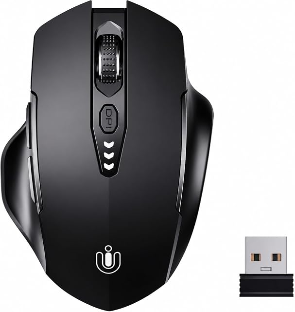 Uineer Ratón Inalámbrico 3200 DPI con Indicador de Batería Negro Mate