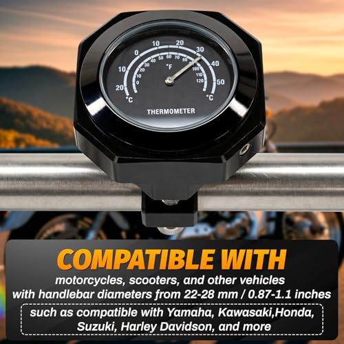 RAGBUSCLE Motorcycle Temperature Gauge, Handlebar Mount 0.87-1.1 inch, 22-28mm Waterproof Luminous Aluminum Alloy Temperature Gauge, Compatible with Harley Davidson Compatible with Honda, Black by RAGBUSCLE - Image 4