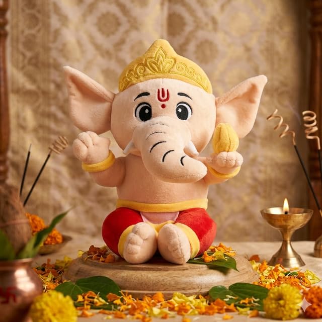 Image of AVSHUB Baby Ganesha with modek Plush Toy Cute Soft Doll Soft Plush Toy, Best Birthday Gift for Infants, Toddlers & Kids (Medium - 25 Cm, Without Music)