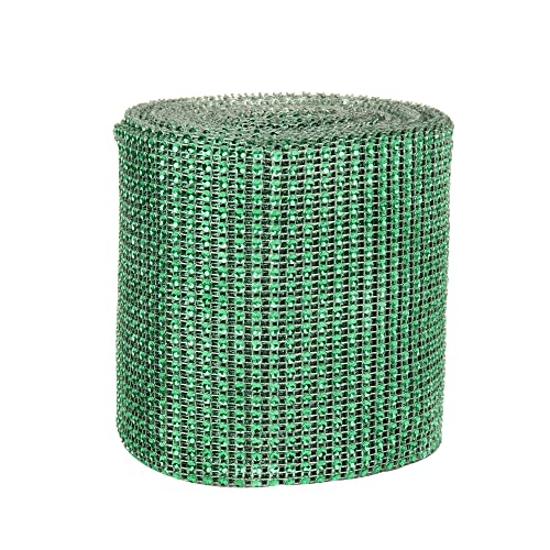 O'Creme Rhinestone Mesh Ribbon Wrap 24 Row 4-1/2 Inch Wide x 10 Yards, Green