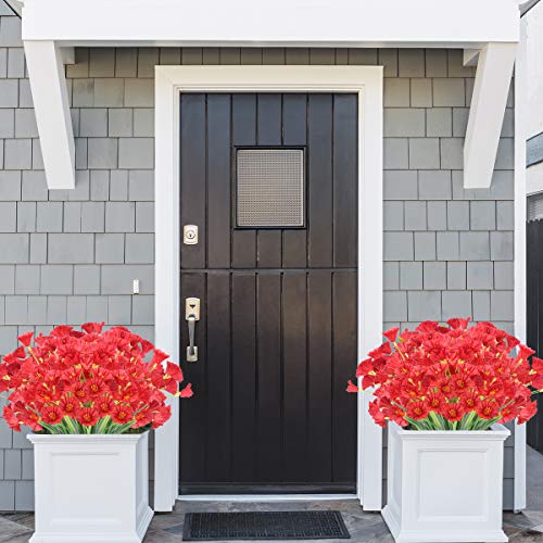 Zeostaro Artificial Flowers 12 Bundles Outdoor Uv Resistant Fake Flowers No Fade Faux Plastic Greenery Shrubs Garden Porch Window Box Decorating (Deep Red) #TOP3