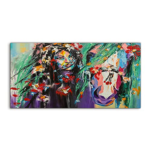Image sur verre salon chambre tableau déco Woman with flowers 140x70