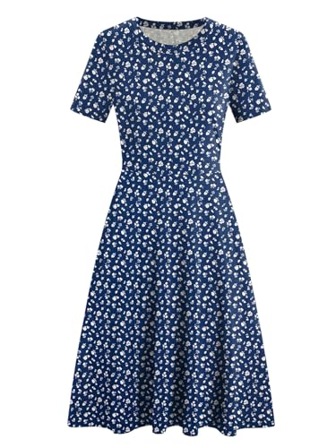 Image of Women's 2026 Fit and Flare Dress Summer Casual Elegant Vintage Floral Printed Work Party A-line Dress with Pockets 162