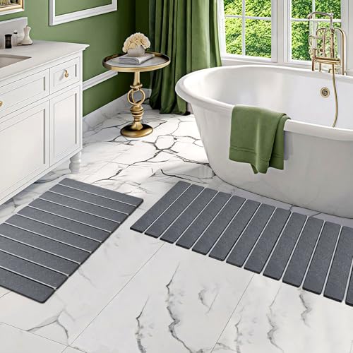 Setguopal 2-Pack Foldable Stone Bath Mats, Gray