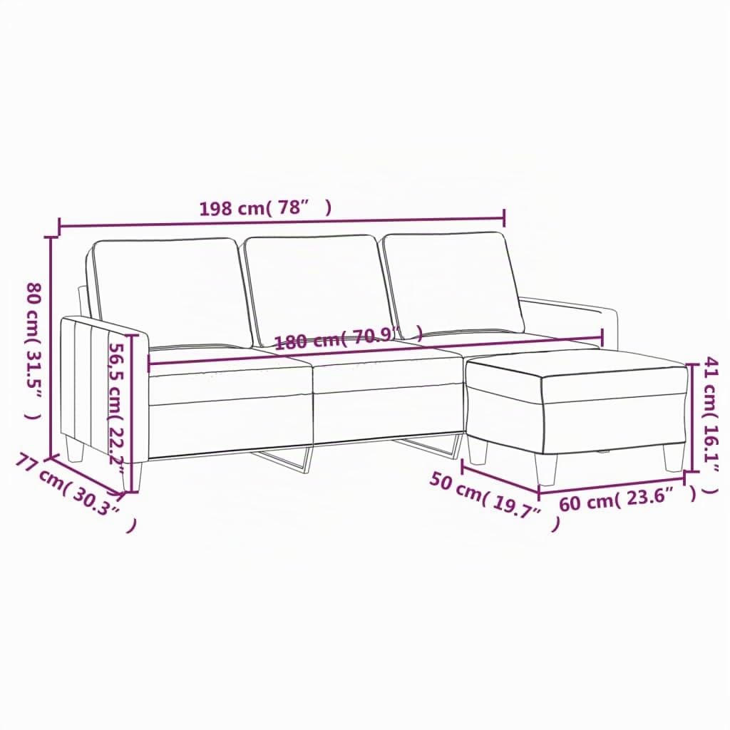 Sofá de 3 plazas con Taburete de Tela Gris Claro 180 cm