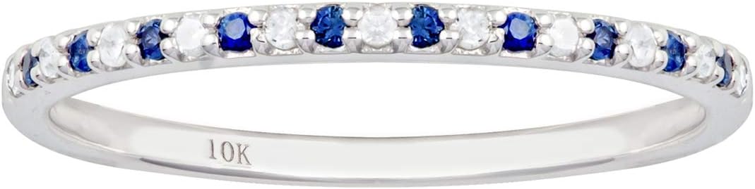 10k White Gold Genuine Sapphire and Diamond Petite Stackable Band