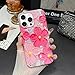 Jmltech for iPhone 14 Case Flowers Girly Aesthetic Sparkle Women Translucent Cute Floral with Phone Strap Charms Wristlet Oil Painting Shockproof Protective Phone Cases for iPhone 14 Hot Pink