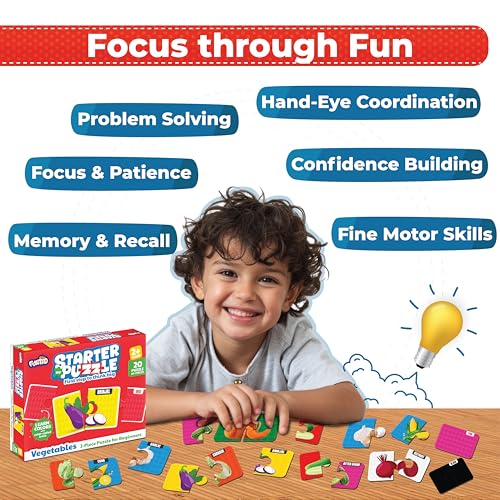 Image of My Starter Jigsaw Puzzle - Vegetables & Colors| 2-Piece Puzzle for Kids Age 2,3,& 4 yrs| Montessori Educational Toy Set of 20 Puzzle, 40 Big Pieces| Return & Birthday Gift for Boys & Girls