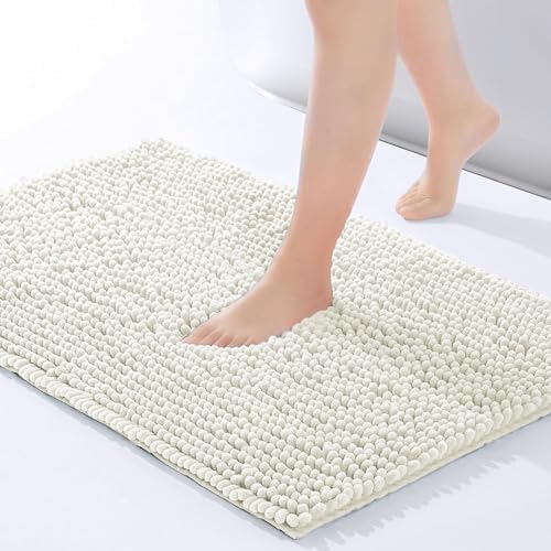 Imperial Rooms Bath Mat Non Slip Anti Mould – White Chenille Shower Mat ...