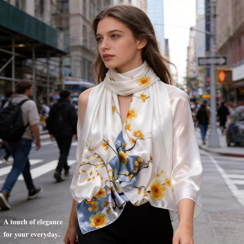 DiaryYomi Large Silky Shawls and Wraps for Women, White Satin Scarf Soft Neck Scarves and Hijab Spring Fashion Scarf Evening Beach Dresses Daily Outfits (Style 08) — view 2