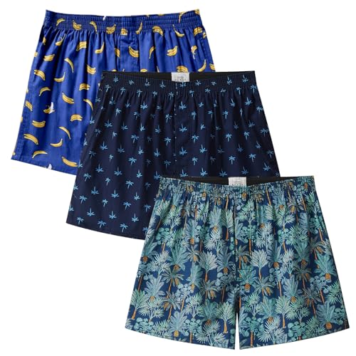 CINVIK Mens Boxers Organic Cotton for Men Pack Fun Boxer Underwear Loose Male Breathable Short Leg Boxers for Men Small Boxers Pineapple