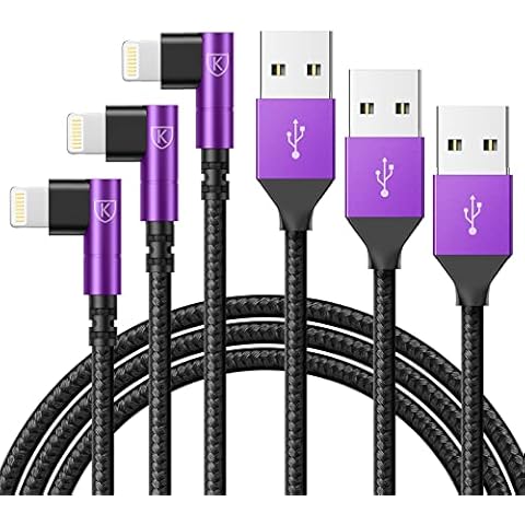 KIYODA iPhone Charger Cable 6ft, 3 Pack Lightning Cable, 90 Degree Nylon Braided Gaming Charging Cord, USB to Lightning Cable Compatible with 13 12 11 Pro XS MAX XR X 8 7 6S Plus SE iPad iPod, Purple Cover