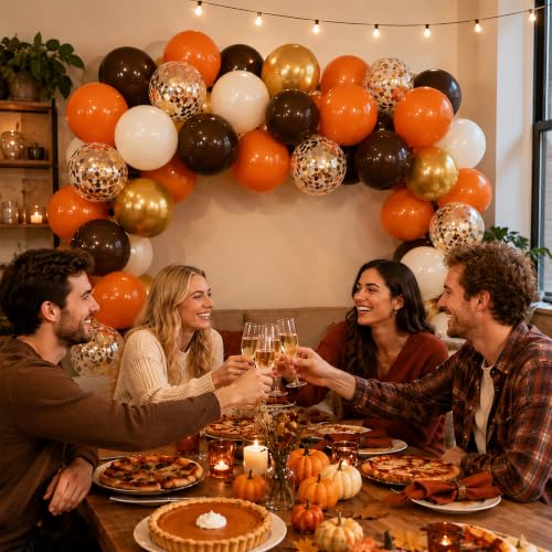 Image of Burnt Orange Brown Balloons, 12 Inch Fall Thanksgiving Autumn Latex Balloon | Terracotta Tan Dark Brown Metallic Gold White Sand Cream Balloon for Harvest Friendsgiving Birthday Baby Shower Party Decor