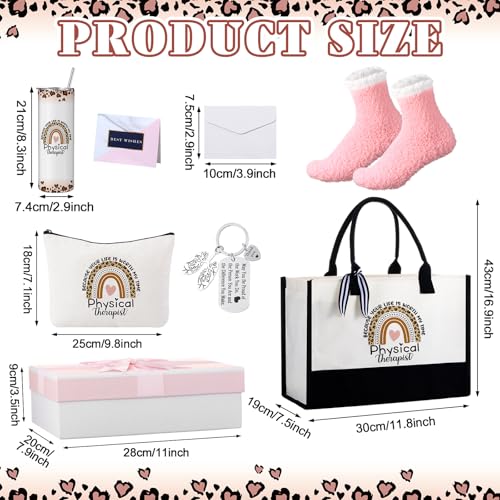 Geiserailie 8 Pcs Physical Therapist Appreciation Gifts for Women Including Large Tote Bag Cosmetic Bags Tumbler Cup Plush Socks Metal Keychain Card and Envelope for PT Doctor Student Gifts by Geiserailie - Image 2