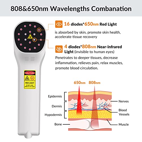 Toponechoice Red Light Therapy Device - 4X808Nm+16X650Nm Near Infrared Light Therapy For Joint Muscle Pain Relief, Handheld Infrared Therapy For Body, Knee, Shoulder, Back, Dog, Cat, Horse, White #TOP1
