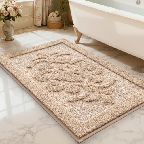 LUMI Ultra Absorbent Bathroom Rug Non Slip Rubber Backing, Machine Washable Bath Mat Soft Premium Microfiber, Elegant Luxury Bath Rugs Quick Dry for Bathtub and Shower Floor, Decor, 24x36