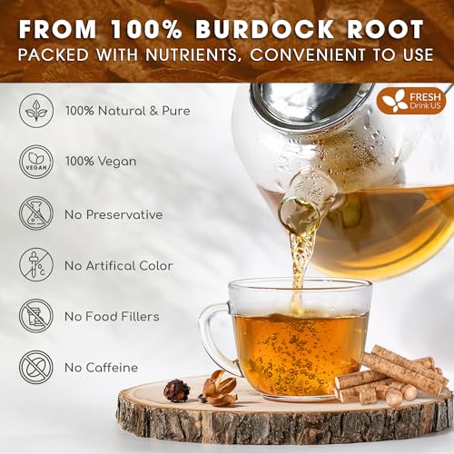 Image of FRESHDRINKUS, Premium 10oz Natural Burdock Root, 100% Natural & Pure from Burdock Root, Burdock Root Herbal Tea, No Additives, No Caffeine, Vegan