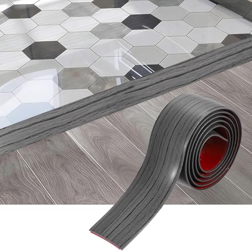 sourcing map Tira de transición de suelo, 3.2 pies x 1.57 x 0.15 pulgadas, tiras autoadhesivas para cubierta de suelo, borde laminado con grano de madera para transición de alfombras, gris oscuro