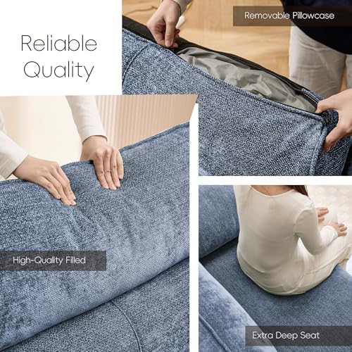 Image of Ihanherry 90 inch Modern Sofa for Living Room, Deep Seat Chenille Couch with Fast Charging Port & Removable Washable Cushions, Pillow-Armrest Loveseat for Small Space /Apartment, Sturdy Frame, Blue