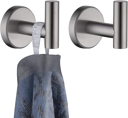 Miniatura 1 de JQK Gancho para toallas de baño cepillado, ganchos de pared para cocina, garaje, SUS 304, acero inoxidable de 0.031 in, 2 unidades de acero