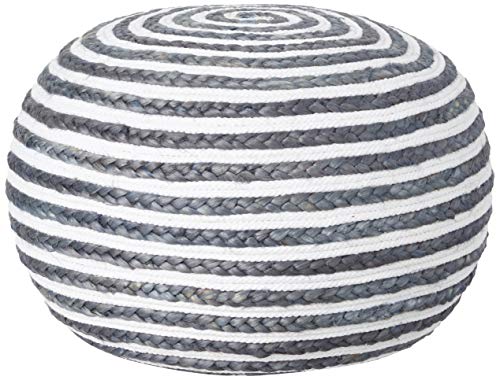L.R. Resources Corcovado Deep Sea Braided Pouf Ottoman, 14"X20", Blue/White