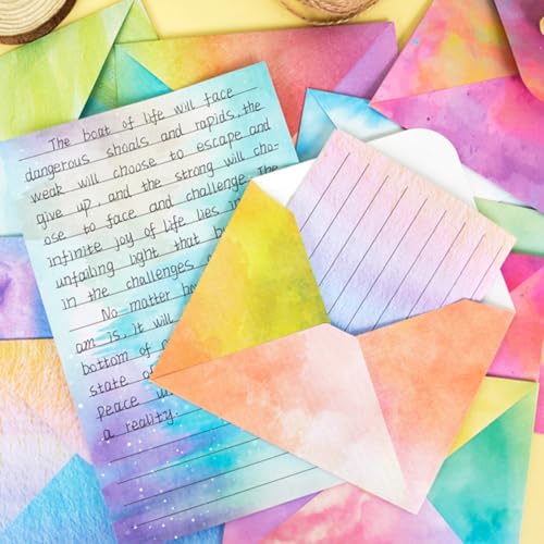 65 Teiliges Aquarell Briefumschlag Set,30 Blatt A5 Briefpapier mit 15 Umschlägen und 20 Verschlussaufklebern,Hübsches Briefpapier Set für Liebesbriefe Geburtstagseinladungen Muttertag (Aquarell-A)