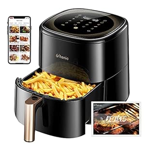 Ultenic K10 Airfryer 5L, Smart Air Fryer met 11 Programma’s, Heteluchtfriteuse met Aanraakscherm, Online Recepten, Voorverwarmen en Warmhouden, BPA PFOA vrije Non-Stick Mand, 1500W, Wifi, Alexa