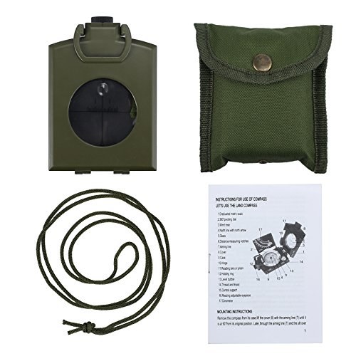 Foto von Kompass Outdoor Professioneller Wasserdicht Stoßfest Militär Marschkompass mit Tragetasche, Visieroptik, Fluoreszierendem Compass für Erkunden Wandern Camping Geologie (Armeegrün)