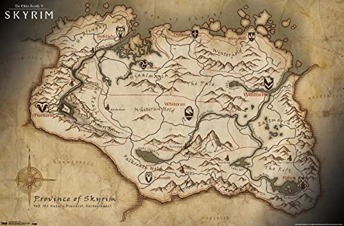 Trends International POD15057S The Elder Scrolls V:Skyrim-Map �E�H�[���|�X�^�[�A37.4 cm x 56.8 cm�A�v���~�A���t���[���Ȃ�