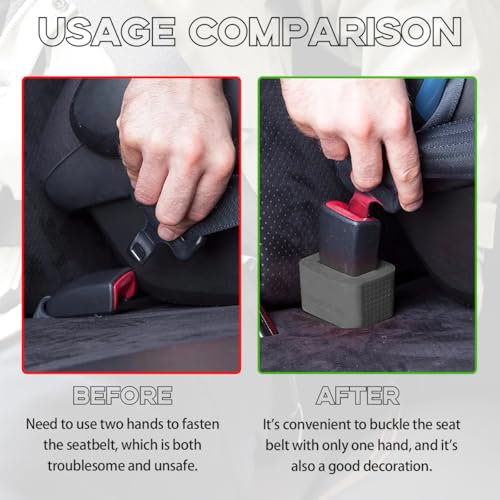 Image of Augeny 2 PCS Seat Belt Buckle Holder, Silicone Auto Rear Seatbelt Buckle Booster to Makes Receptacle Stand Upright for Easy Access, Universal Vehicle Seatbelt Buckle for Kids (Dark Gray)