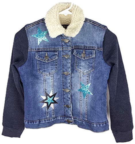 VIGOSS Jeans Girl's Faux Sherpa Lined Button Down Denim Jacket (14, Denim Blue Star)