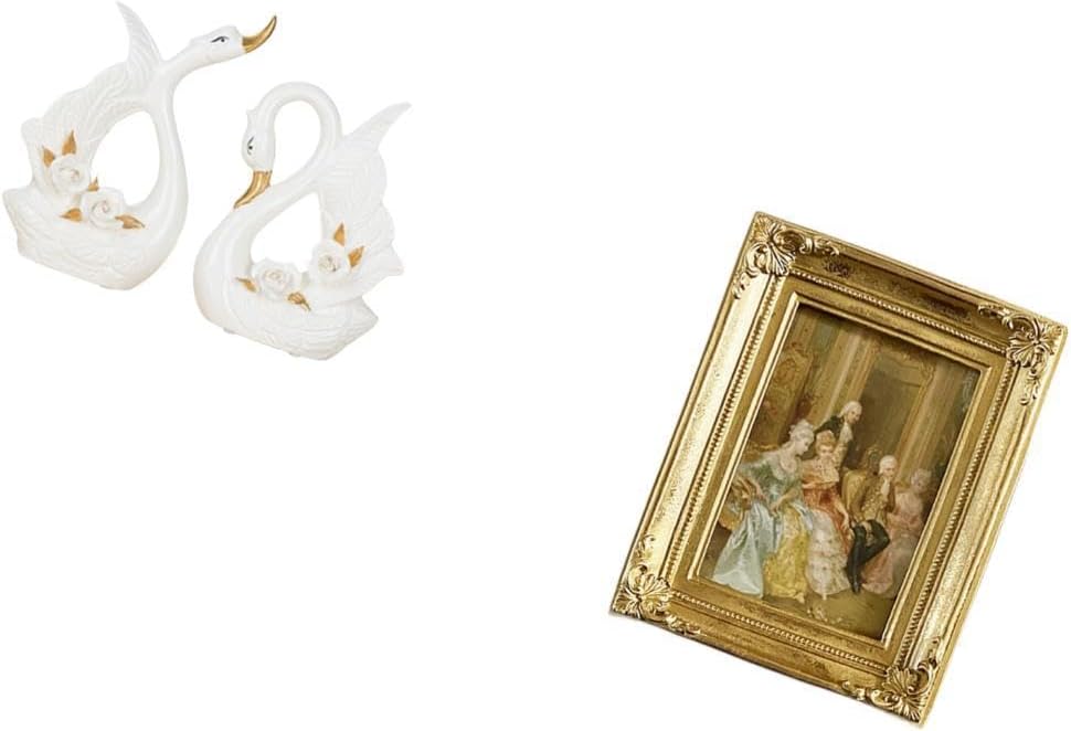 Elegant Swan Ceramic Sculpture and Resin Photo Frame Holder for Desktop Tabletop Bookshelf Cabinet Bedroom Office Farmhouse Decoration Display