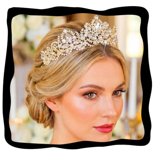 Aukmla Queen Crowns and Tairas Crown Wedding Costume Headpeice Headband Hair Accessories for Women