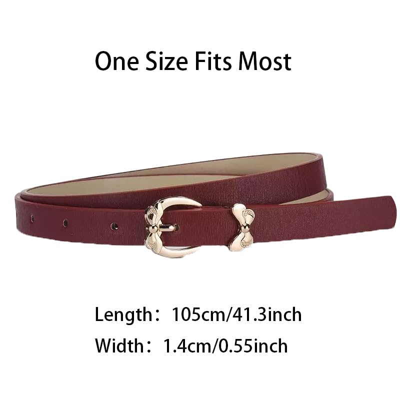 Women's Skinny Leather Belt, Gold Bow Buckle, Fashion Waist Belt for Jeans Dress Pants3