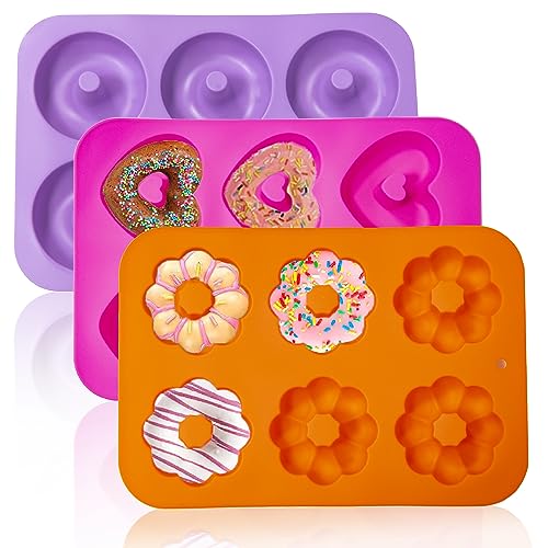 3 Pack Silicone Donut Pan, Just Pop Out, Non-Stick Doughnuts Baking Pans for Donuts, Muffin, Cake Biscuit Bagels, Just Pop Out – Oven & Dishwasher Safe