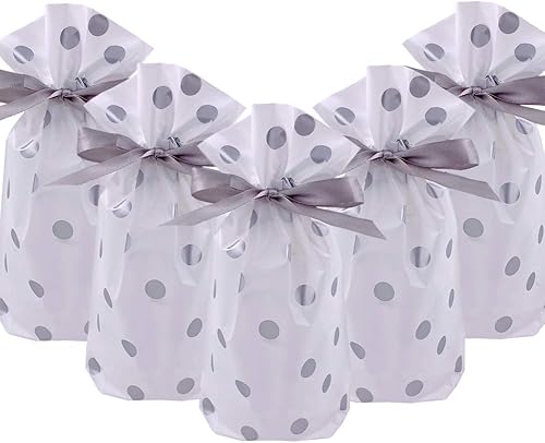 Enjonar 24 bolsas de regalo de fiesta, bolsa de regalo plateada, bolsa de plástico con cordón para dulces, regalos