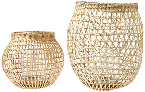 Bloomingville A90902779 Glass Insert Sizes Natural Seagrass Lanterns (Set Of 2), 9", Brown #TOP1