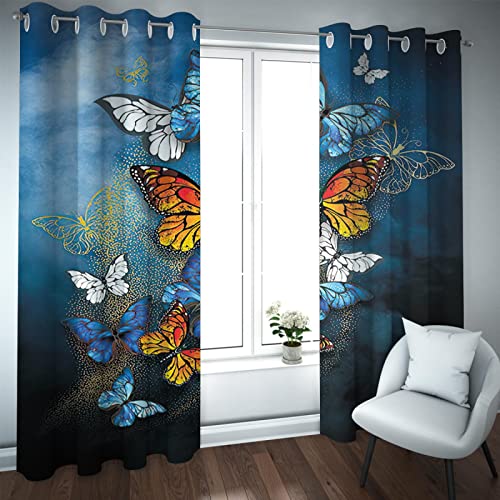 Tongda Decor Vintage Rustic Watercolor Butterfly Living Room Blackout Curtains Colorful Butterflies Window Thermal Insulated Kids Bedroom Curtains W42xL54in