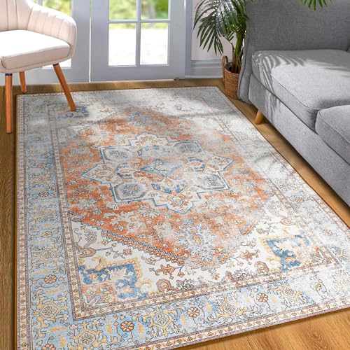 Review de Alfombras persas tabla con los diez mejores. 34 YJ.GWL Alfombra de área para sala de estar, 4x6 pulgadas lavable a máquina estilo boho para dormitorio, alfombra de pelo bajo ligera y delgada con patrón floral vintage...
