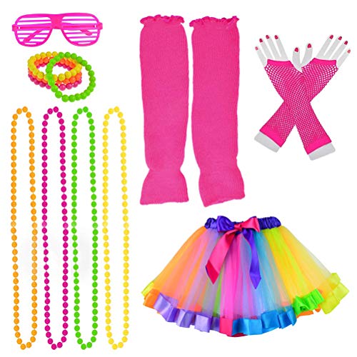 jiebor 80s Costume Accessories Skirt Leg Warmers Fishnet Gloves Bracelet Necklace Shutter Glass
