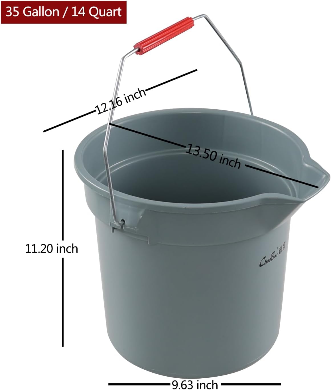 Jekiyo 4 Pack 14 Quart Commercial Cleaning Bucket Pail with Pour Spout and Handle, Grey