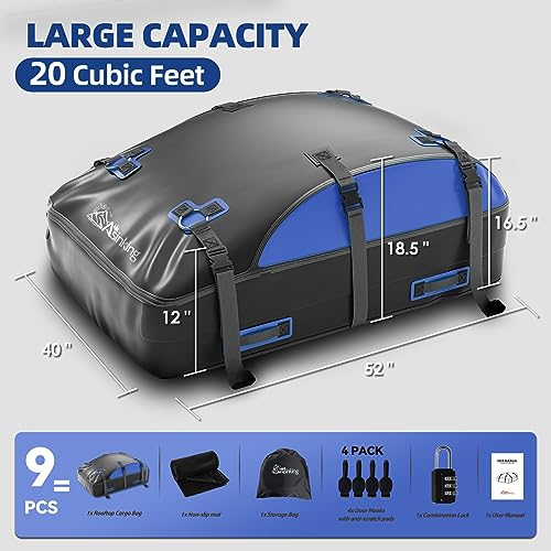 Image of Asinking Car Rooftop Cargo Carrier Bag 20 Cubic Feet, 100% Waterproof Roof Bag Top Luggage Carrier for Any Vehicles with /without Rack Cross Bar, Includes Anti-Slip Mat +4 Door Hooks +Storage Bag +Lock