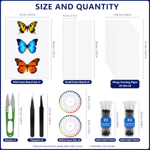 Image of Insect Pinning Kit for Beginners, Complete Bug Specimen Mounting Tools with Combination EVA Foam Board, Wing Spreading Paper, Insect Pins, Tweezers & Scissors, Butterfly Mounting Kit for Entomology