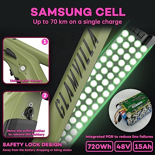 Glamvilla Electric Bike For Adults 250W Mid Drive Electric Bike Fat Tire 26" With 720Wh Removable Battery, Up To 25Mph, Shimano 9 Speed And Front Fork Suspension Bison Pro 27.5（Green） #TOP3
