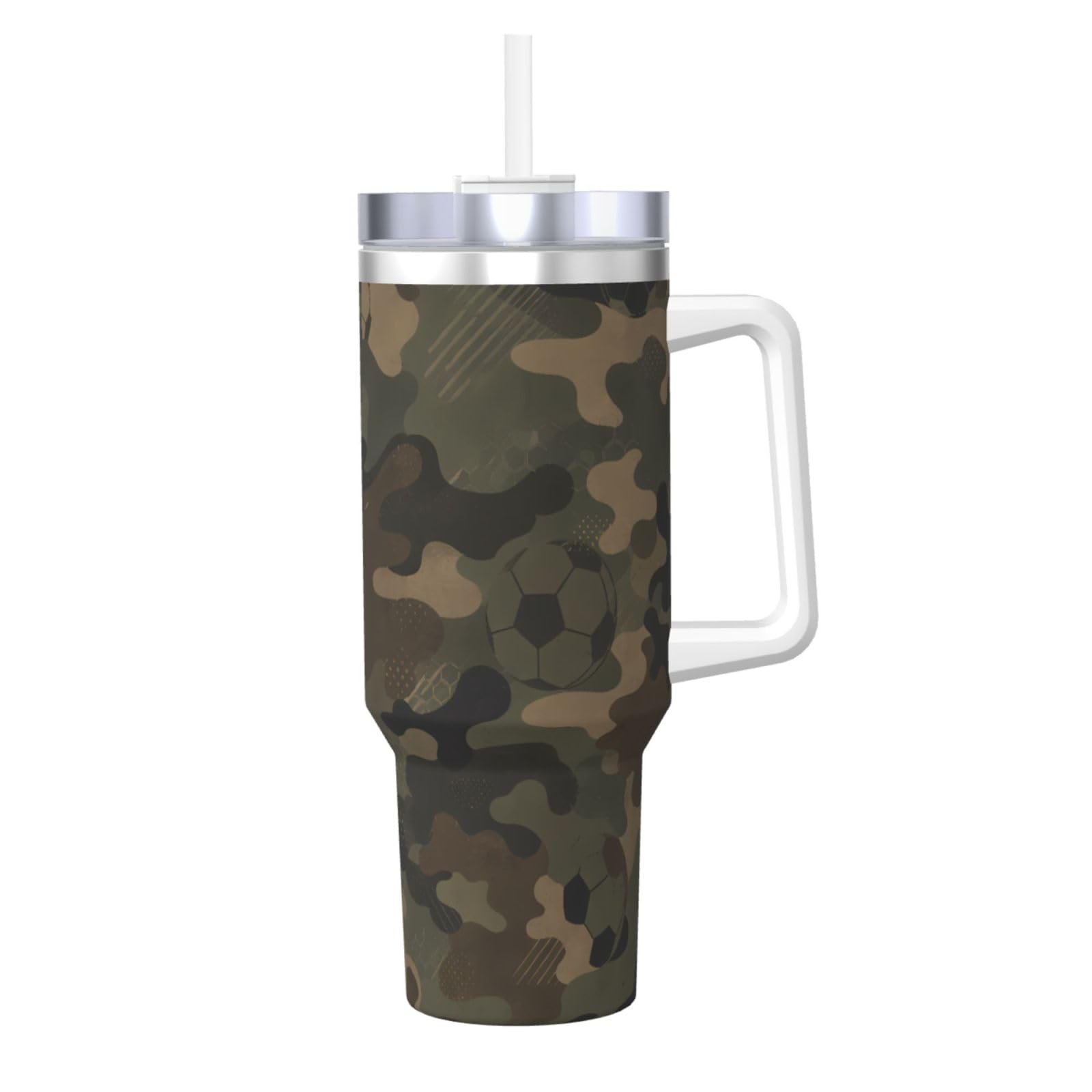Vaso aislado de fútbol de 40 oz con pajilla, la taza de café ideal para el coche y el trabajo