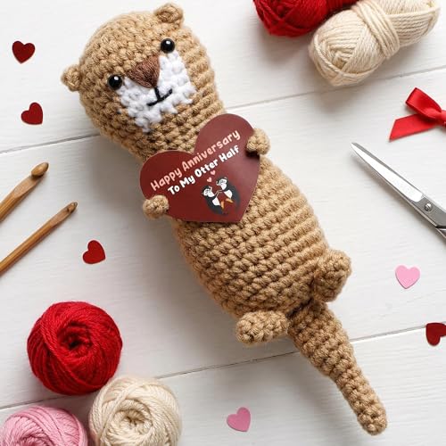 Image of Cute Crochet Valentine's Gift - Handmade Love Gift Holding Heart - Romantic inchto My Other Half inch Gifts for Him or Her - Anniversary Keepsake for Wife, Husband, Girlfriend or Boyfriend