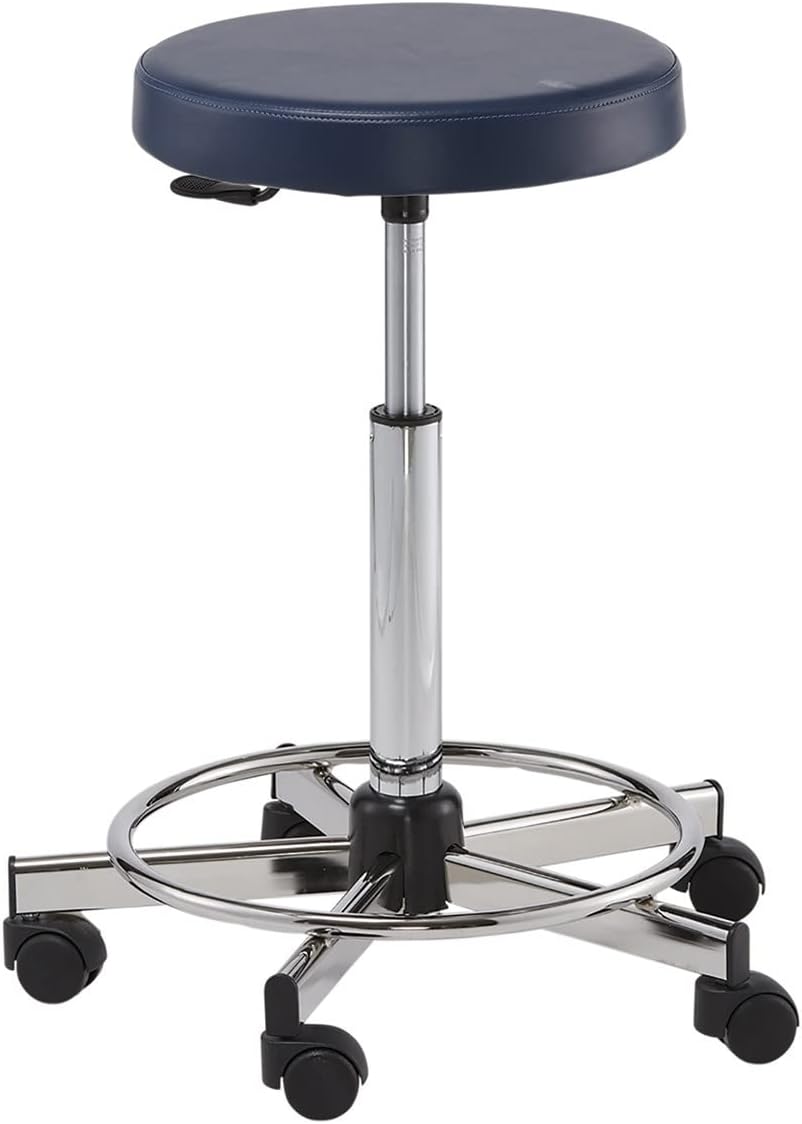 Pibbs 766 Round Robin Stylist Cutting Stool - Adjustable Hydraulic Height 23"–33", Padded Upholstered Round Seat, 5-Star Base with Smooth Casters for Easy Mobility, Classic Black Finish - PIB-766-BLK